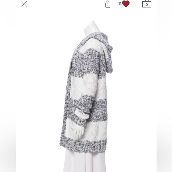 White grey Michael Michael Kors oversized cardigan stripe pattern hoodie pockets - Picture 2 of 3